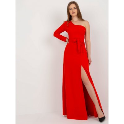 BASIC Červené večerní maxi šaty na jedno rameno lk-sk-509191.29x-red