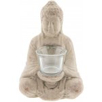 Šedý teracottový svícen budha na čajovou svíčku – 13x11x21 cm – Zboží Mobilmania