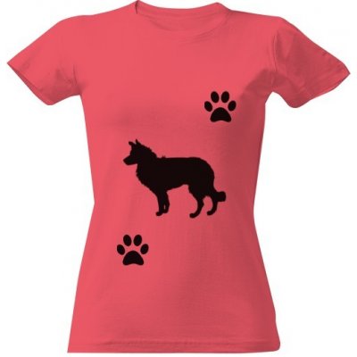 Tričko s potiskem Dámská kolekce psí tlapky Border Kólie Ibišková – Zboží Mobilmania