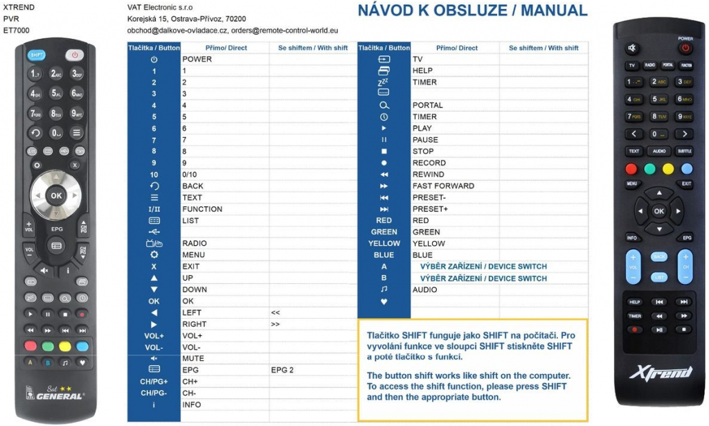 Dálkový ovladač General Xtrend ET7000