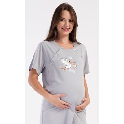 Dámská noční košile mateřská Čáp s miminkem šedá – Zboží Dáma