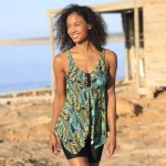 Plavkový asymetrický tankiny top s potiskem Cambuja černá zelená – Zboží Dáma