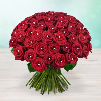 Rozvoz květin: Luxusní rudé růže s perlou - 60cm (XL) - cena za 1ks - Kolín