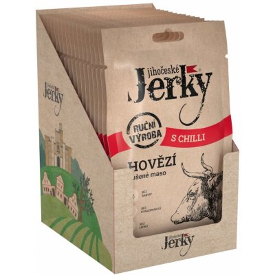 Sušené maso Jihočeské Jerky Hovězí s chilli 20 x 20 g – Zbozi.Blesk.cz