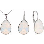 Swarovski Elements Pear stříbrná sada set souprava náušnice a přívěsek s řetízkem bílá slzička kapka 39029.1 White Opal bílá mléčná vintage – Zboží Mobilmania