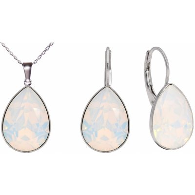 Swarovski Elements Pear stříbrná sada set souprava náušnice a přívěsek s řetízkem bílá slzička kapka 39029.1 White Opal bílá mléčná vintage