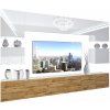 Obývací stěna Belini Premium Full Version bílý lesk dub wotan LED osvětlení Nexum 43