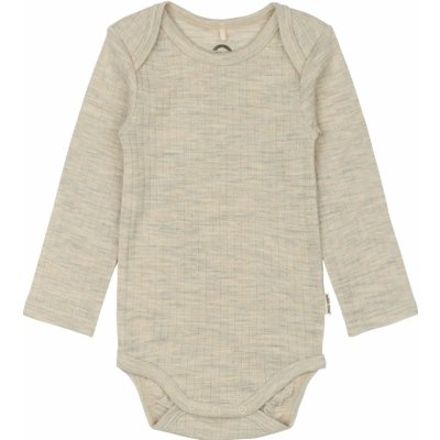 Dětské body dlouhý rukáv z merino vlny hnědé Melange Offwhite Mikk Line – Zboží Dáma