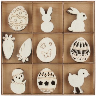 Sada dřevěných dekorací Velikonoce 3,5 x 3 x 0,2 cm, 54 ks – Hledejceny.cz