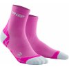 CEP kotníkové běžecké kompresní ponožky ultralight elektrická růžová světle šedá