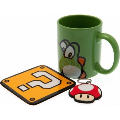 CurePink Dárkový set Super Mario: Yoshi hrnek přívěsek tácek hrnku GP85205 315 ml – Zbozi.Blesk.cz