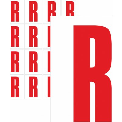 Písmena samolepící červená R samolepící vinylová fólie 75 mm písmo - aršík 4 ks – Zboží Dáma