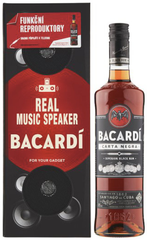 Bacardi Carta Negra 40% 0,7 l music speaker (dárkové balení) - V akci a za  nejnižší cenu - Alkohol v akci