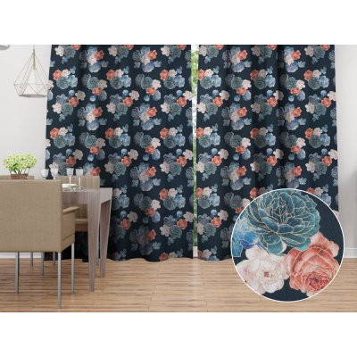Biante Dekorační závěs TF-060 Modré a červené růže na tmavě modrém 140x200 cm – Hledejceny.cz