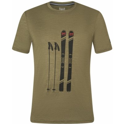 Super natural pánské merino triko Skiing Gear Tee olive night melange/jet black/aurora red – Zboží Mobilmania