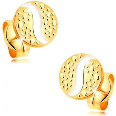 Šperky eshop zlaté puzetové náušnice malý kruh s vlnkou a s tečkami GG177.44