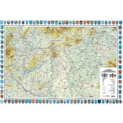Topo Map Maďarsko - obecně zeměpisná nástěnná mapa s erby 122 x 85 cm Varianta: bez rámu v tubusu, Provedení: laminovaná mapa v lištách – Zboží Mobilmania