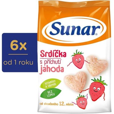 Sunar dětské křupky jahodová srdíčka 6× 50 g – Zbozi.Blesk.cz
