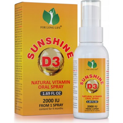 For long life SUNSHINE přírodní vitamín D3 spray 2000 IU BEZ CHEMIE 50 ml 120 dní – Hledejceny.cz