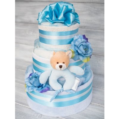 PASTELL Decor Třípatrový plněný plenkový dort pro chlapečka - modrý 3 - Miminko váží 4 - 9 kg 50/56 - Miminku jsou 0 - 2 m – Zboží Mobilmania