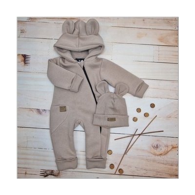 Kazum Oteplený dětský overal bez šlapek s kapucí čepička 2D cappuccino – Zboží Dáma