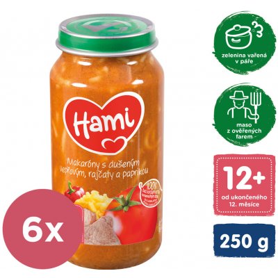 Hami Makaróny s dušeným vepřovým rajčaty a paprikou 6 x 250 g – Sleviste.cz