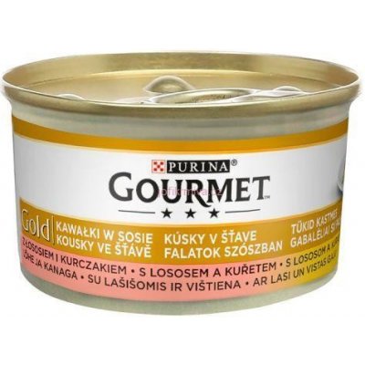 Gourmet Gold kousky masa ve šťávě losos & kuře 24 x 85 g
