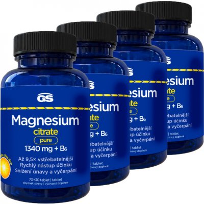 GS Magnesium citrate pure 1340 mg + B6 4 x 70+30 tablet – Hledejceny.cz