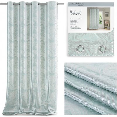 Závěs SILVERLEAVES mátová barva tištěný styl glamour stříbrné průchodky samet 140x245 AmeliaHom – Hledejceny.cz