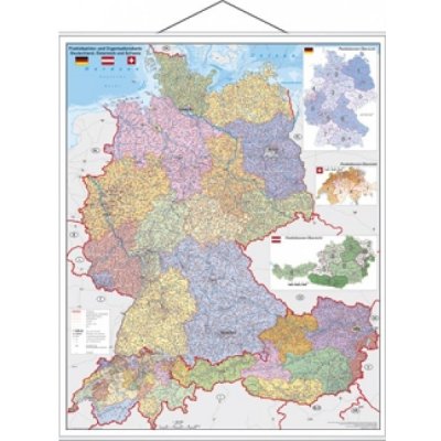 Excart Maps Německo-Rakousko-Švýcarsko - nástěnná mapa PSČ 97 x 120 cm Varianta: bez rámu v tubusu, Provedení: laminovaná mapa v lištách