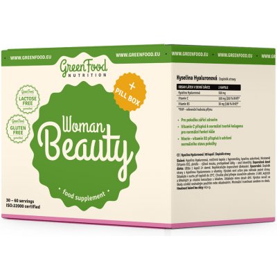 Greenfood Woman Beauty kyselina Hyaluronová 60 kapslí a Collagen Beauty 60 kapslí + PILLBOX