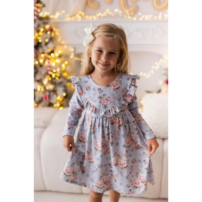 Lily Grey dívčí světle modré šaty s květinovým vzorem a volánky – Sleviste.cz