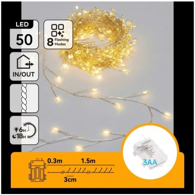 Aigostar B.V. LED Venkovní vánoční řetěz 50xLED/8 funkcí 3xAA 1,8m IP44 teplá bílá B103033WH – Hledejceny.cz