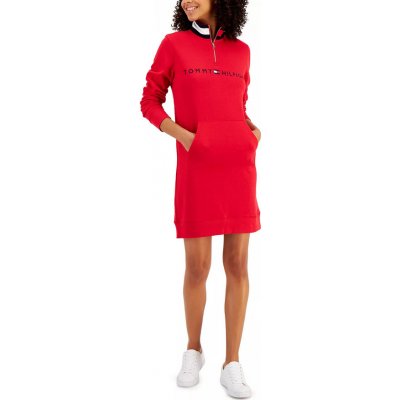 Tommy Hilfiger dámské mikinové šaty Logo Funnel Neck červené – Zboží Mobilmania