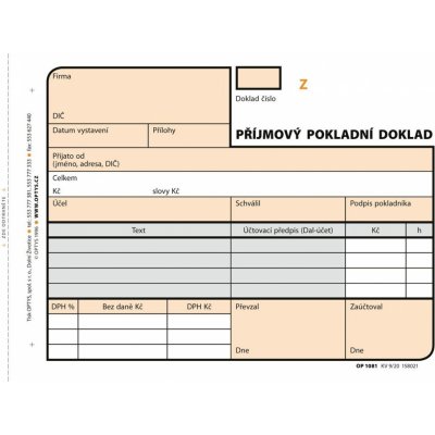 Optys 1081 Příjmový pokladní doklad samopropisovací číslovaný 2x50 listů – Sleviste.cz