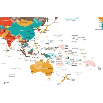 Magnetická mapa Východní Asie a Oceánie, ilustrovaná, barevná (samolepící feretická fólie) 99 x 66 cm – Hledejceny.cz