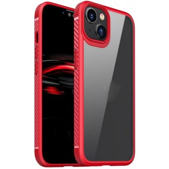 Pouzdro AppleKing nárazuvzdorné transparentní s karbonovou texturou iPhone 13 mini - červené