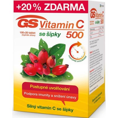 GS Vitamin C 500mg se šípky tablety pro podporu imunitního systému, krásnou pleť a nehty 120 tbl