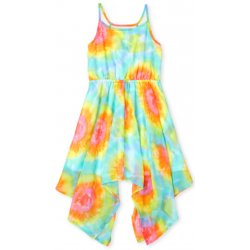 Children's Place dívčí batikované šaty na ramínka Girls Rainbow Tie Dye Sharkbite Hem Dress multicolor