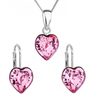 Evolution Group Sada šperků s krystaly Swarovski náušnice řetízek a přívěsek růžové srdce 39141.3 Rose