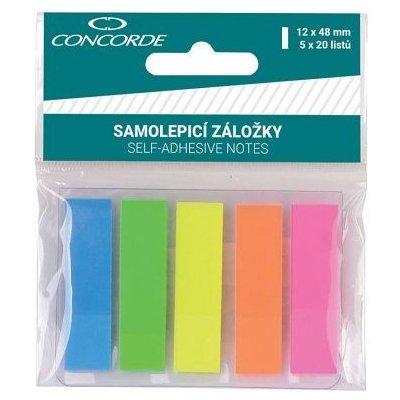 Samolepicí záložky CONCORDE 12x48mm, 5x20l., neon – Hledejceny.cz