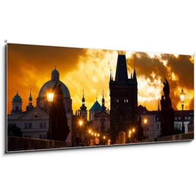 Obraz 1D panorama - 120 x 50 cm - sunrise over Prague - look from Charles (Karluv) bridge východ slunce nad Prahou