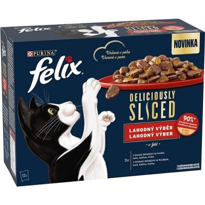 Felix deliciously sliced Tasty Shreds hovězí kuře kachna a krůta v želé 12 x 80 g