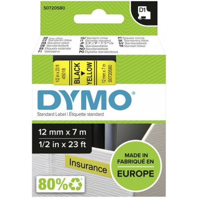 Dymo S0720580 - páska do tiskárny štítků D1, 12 mm x 7 m, černá na žluté