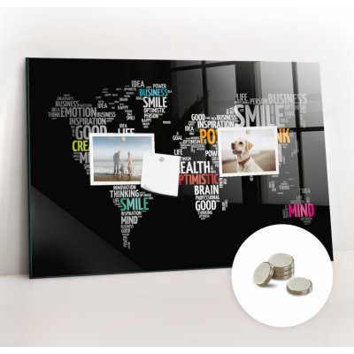 tulup Magnetická Tabule na Zeď Skleněná - Memo Board Kleněnou Přední Stranou - 5 magnetů v balení - 60 x 40 cm - Pozitivní mapa světa