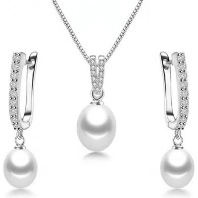 Grace Silver Jewellery Stříbrná souprava šperků s perlou a zirkony SET2086 Stříbrná Bílá – Hledejceny.cz