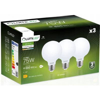 Lumiled 3x LED žárovka E27 G95 8W Globe Mléčná – Hledejceny.cz