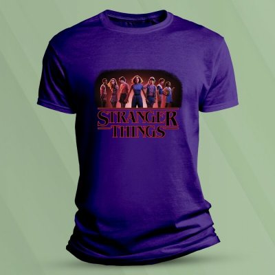 Sandratex Dětské tričko s potiskem Stranger Things Parta z Hawkins Purpurová – Zboží Mobilmania