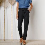 Zúžené kalhoty s pružným pasem z bavlny a lnu černá – Zbozi.Blesk.cz