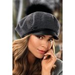 Krumlovanka Zimní dámská čepice baret s kšiltem a bambulí W-0755/844 antracitový melange – Hledejceny.cz